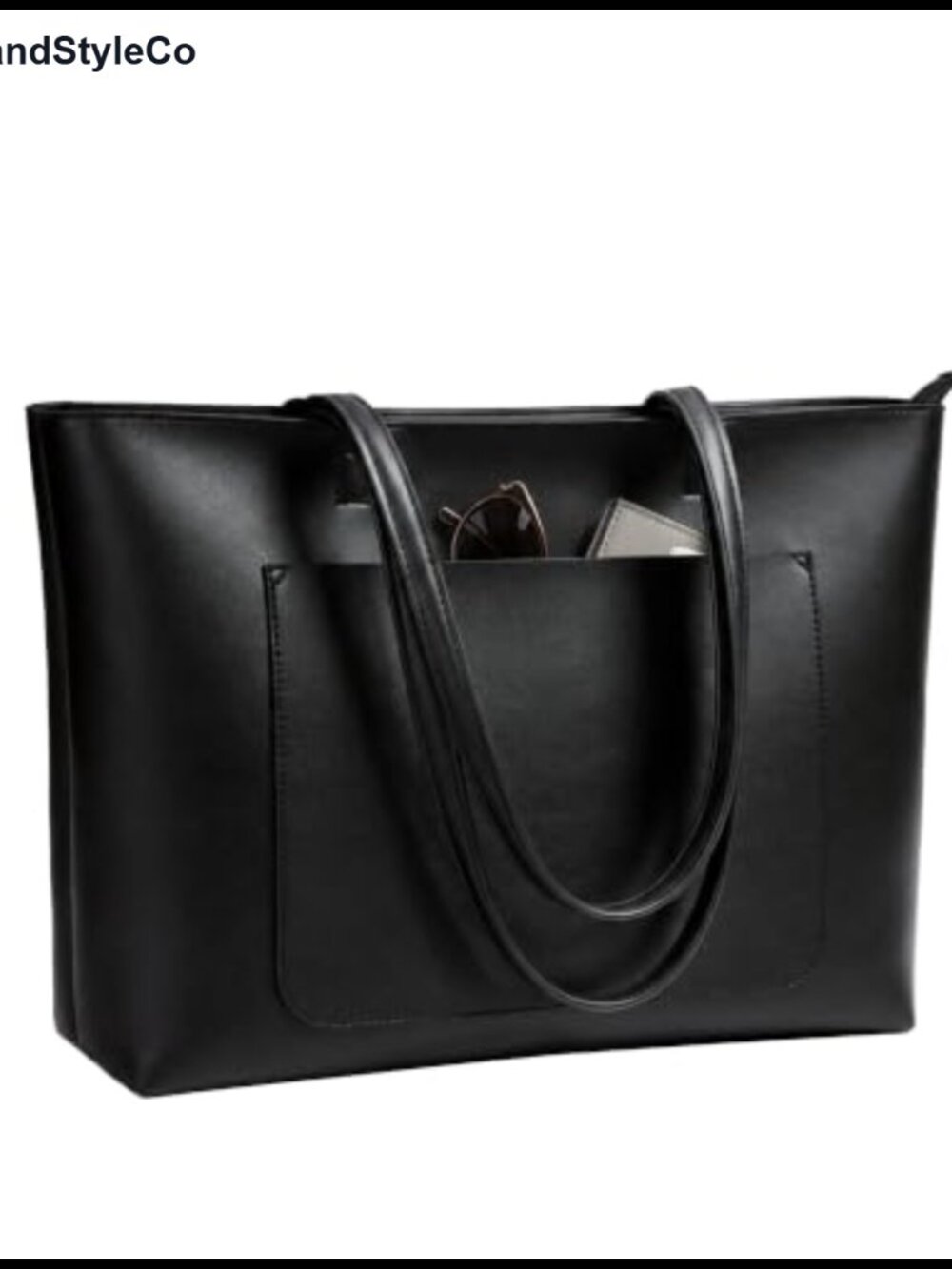 Faux Leather Tote Bag Large Capacity Zipper Work Shoulder Bag